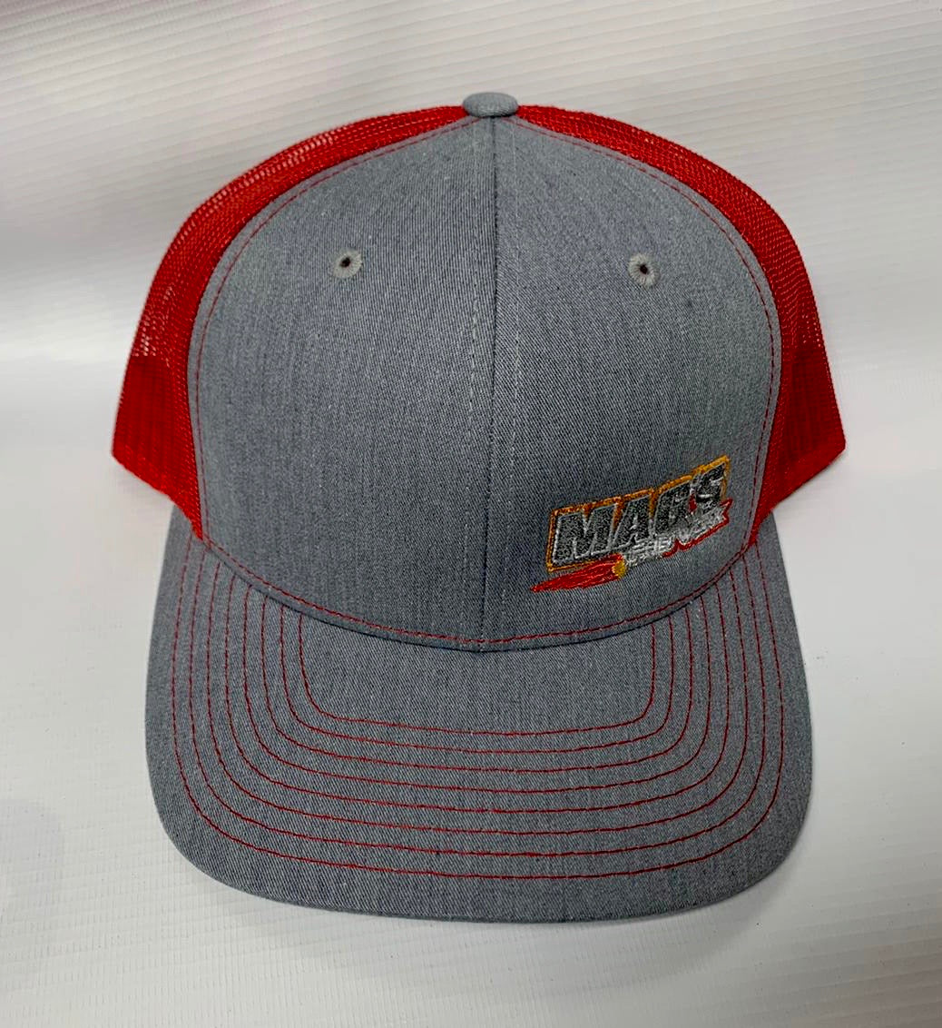 Richardson 112 Trucker Heather Gray with Red Mesh