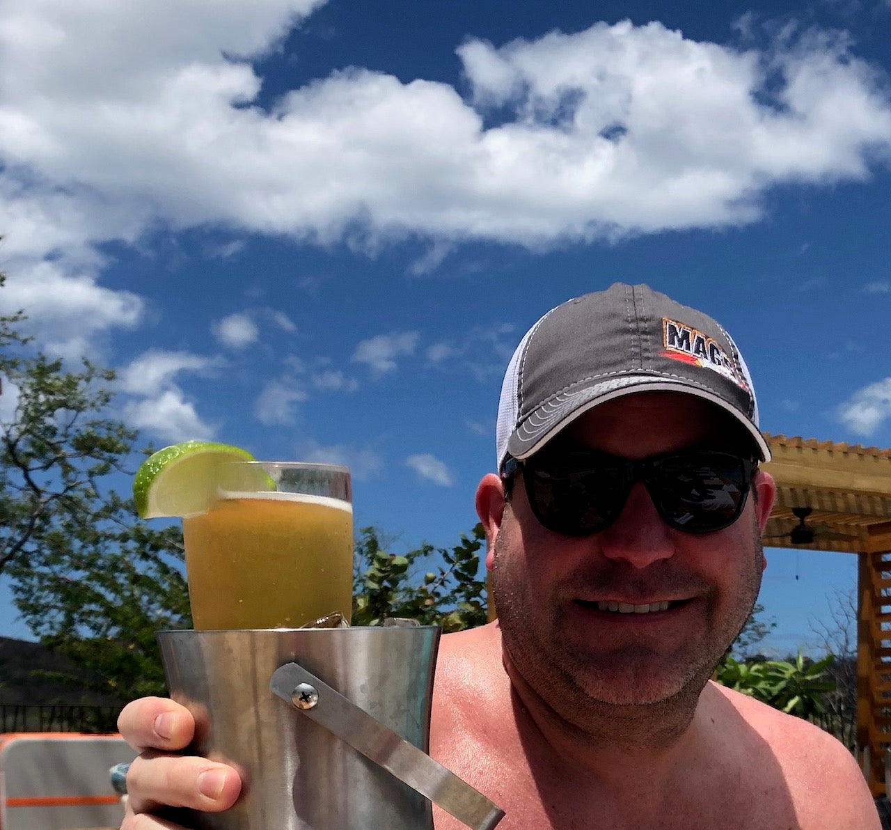 Outdoor Hat Black with Gray Mesh and Red Stitching "Run Your Welder Not Your Mouth"